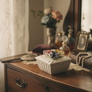 Cost Plus Porcelain Trinket Box With Lid And Roses